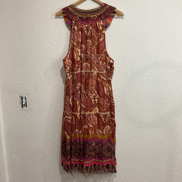 Sundance Button Front Floral Paisley Print Tassel Lined Knee Length Dress Sz M - Picture 7 of 10